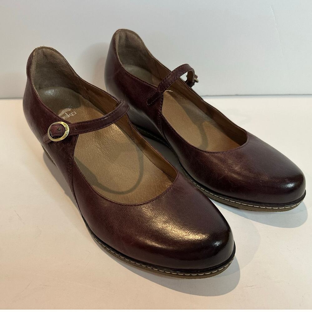 Dansko Loralie Women's Leather Mary Jane Wedge Shoes Wine Burgundy EU 39 Comfort